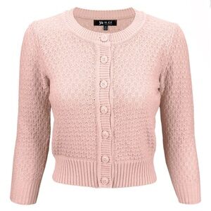 YeMak Blush Pink Textured Vintage-style Cardigan Sweater Romantic 50s Rockabilly